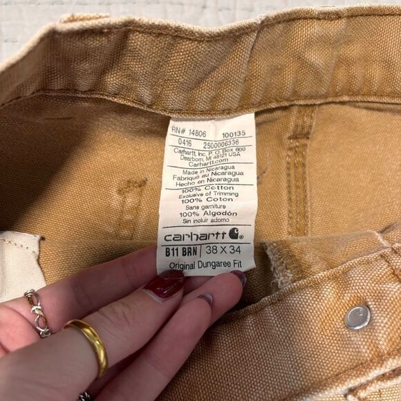 Vintage Carhartt Mens 38x34 Original Dunagree Fit Double Knee Pants faded - Picture 3 of 10